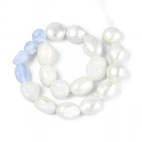 Freshwater Pearls And Blue Lace Agate – Nuggets/Chips (4 - 13mm) - Uniq Perler - 115729
