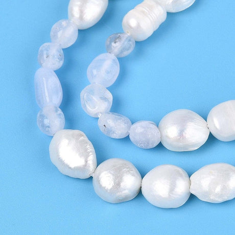 Ferskvandsperler Og Blue Lace Agat – Nuggets/Chips (4 - 13mm) - Uniq Perler - 115729