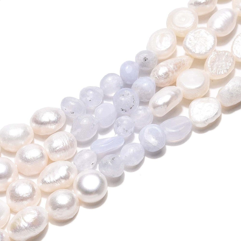 Ferskvandsperler Og Blue Lace Agat – Nuggets/Chips (4 - 13mm) - Uniq Perler - 115729