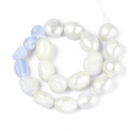 Ferskvandsperler Og Blue Lace Agat – Nuggets/Chips (8,5-6,8mm) - Uniq Perler - 115729