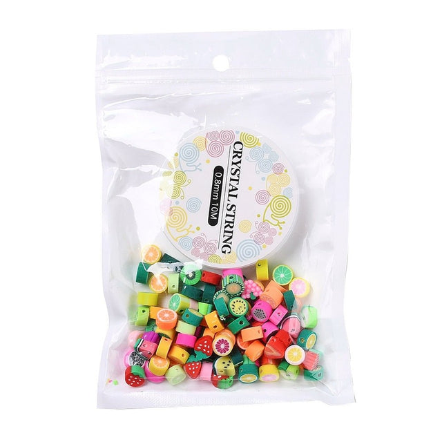 Fimo Frucht Perlen Set + Elastikfaden (Mix Farben, 100 Stk) - Uniq Perler - 