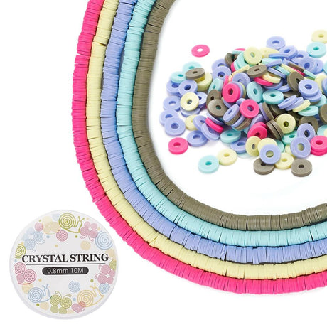 Fimo Perle sæt – Mix Farver (6mm, 5 Strenge + Elastiktråd) - Uniq Perler - 