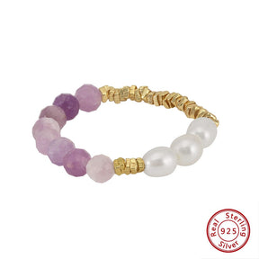Finger ring with jade and freshwater pearls, 925 sterling silver - Uniq Perler - 893840