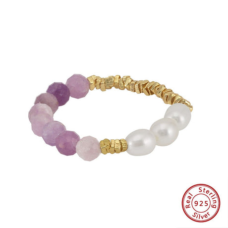 Fingerring med jade og ferskvands perler, 925 sterling sølv - Uniq Perler - 893840