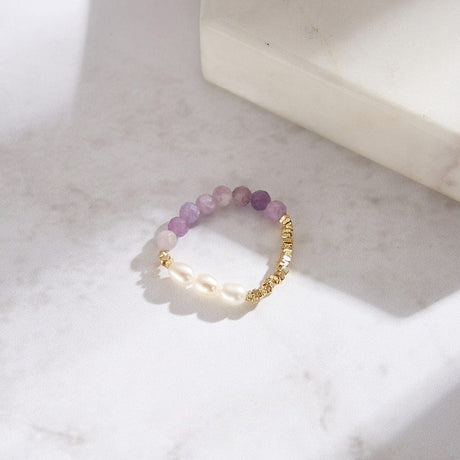 Fingerring med jade og ferskvands perler, 925 sterling sølv - Uniq Perler - 893840