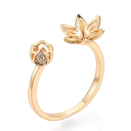 Fingerring Med Zirkonia Til Topboret Perle – 18K Forgyldt, Justerbar (16 - 19mm) - Uniq Perler - 115447