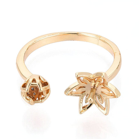 Fingerring Med Zirkonia Til Topboret Perle – 18K Forgyldt, Justerbar (16 - 19mm) - Uniq Perler - 115447