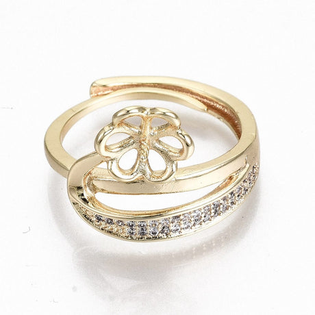 Fingerring Med Zirkonia Til Topboret Perle – Forgyldt, Justerbar (16–19mm) - Uniq Perler - 114126