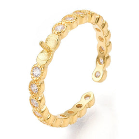 Finger Ring With Zirconia For Top-drilled Pearl – Gold-plated Sterling Silver (Adjustable) - Uniq Perler - 113953