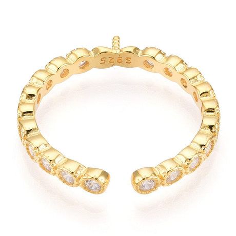 Fingerring Med Zirkonia Til Topboret Perle – Forgyldt Sterling Sølv (Justerbar) - Uniq Perler - 113953