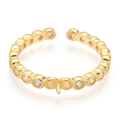 Fingerring Med Zirkonia Til Topboret Perle – Forgyldt Sterling Sølv (Justerbar) - Uniq Perler - 113953