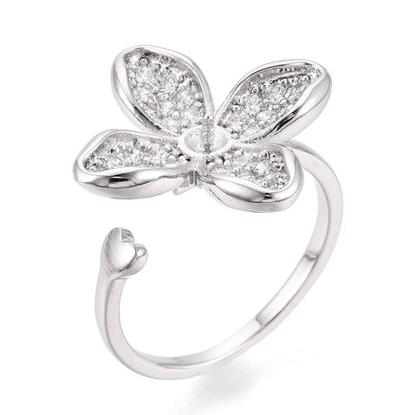 Fingerring Til Topboret Perle – Platin Farvet, Justerbar (16 - 19mm) - Uniq Perler - 115450