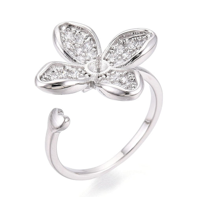 Fingerring Til Topboret Perle – Platin Farvet, Justerbar (16 - 19mm) - Uniq Perler - 115450