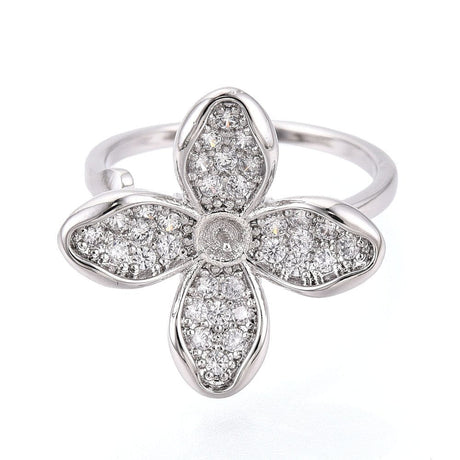 Fingerring Til Topboret Perle – Platin Farvet, Justerbar (16 - 19mm) - Uniq Perler - 115450