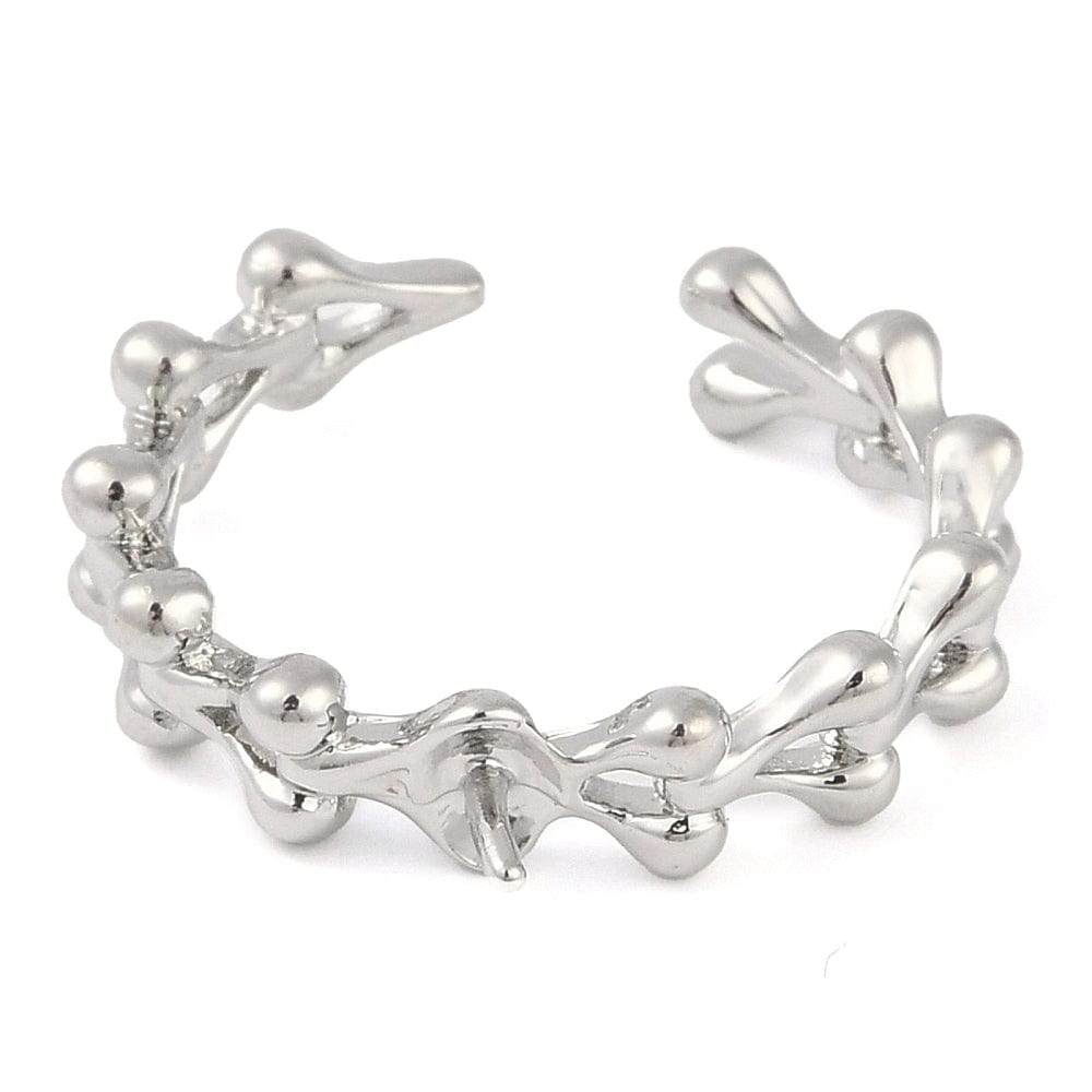 Fingerring Til Topboret Perle – Platiniumfarvet Messing, Justerbar (18mm) - Uniq Perler - 113381