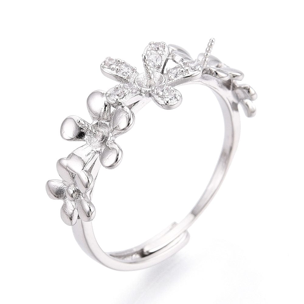 Fingerring Til Topboret Perler – Platin Farvet, Justerbar (17 - 20mm) - Uniq Perler - 115932