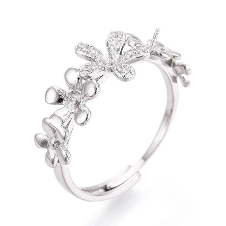 Fingerring Til Topboret Perler – Platin Farvet, Justerbar (17 - 20mm) - Uniq Perler - 115932