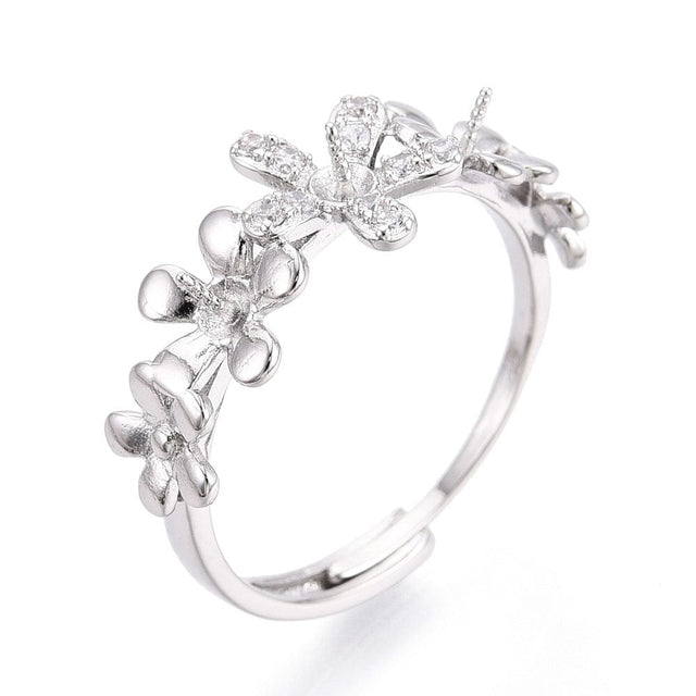 Fingerring Til Topboret Perler – Platin Farvet, Justerbar (17 - 20mm) - Uniq Perler - 115932