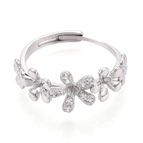 Fingerring Til Topboret Perler – Platin Farvet, Justerbar (17 - 20mm) - Uniq Perler - 115932