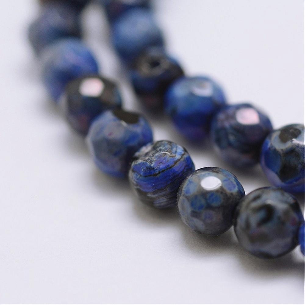 Fire Agat – Blå, Facetteret (4mm) - Uniq Perler - 016137