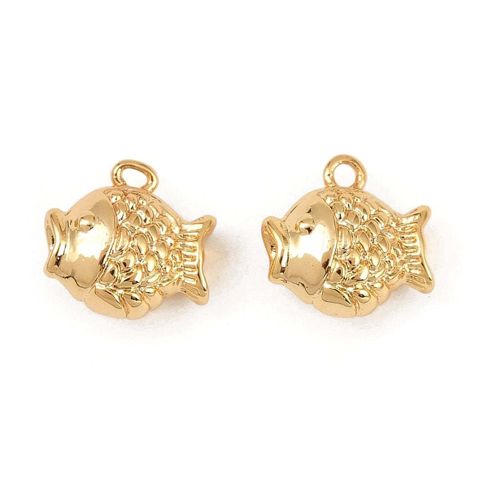 Fisk vedhæng, 18K forgyldt langtidsholdbar messing, (9,5x9,5x5mm) - Uniq Perler - 115486