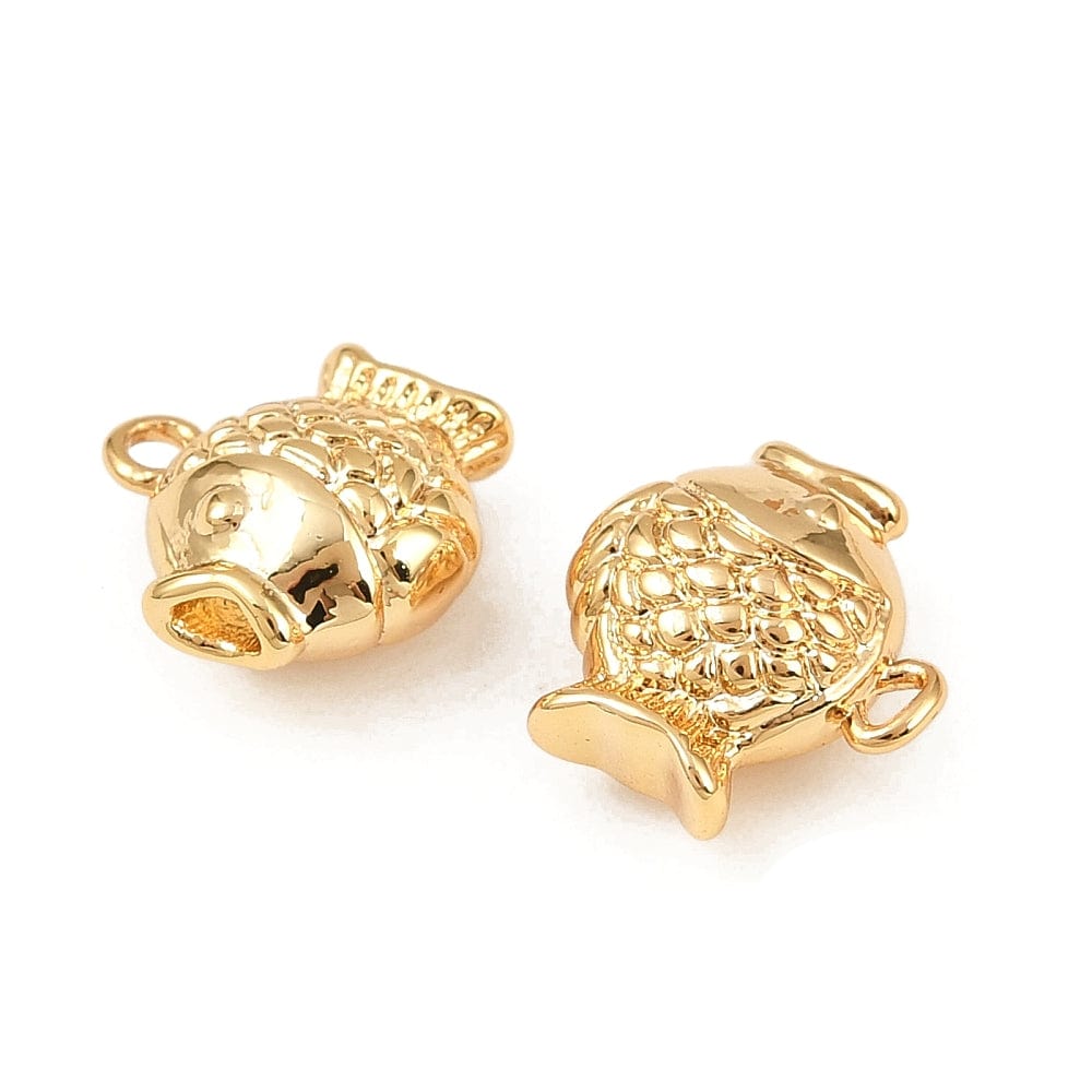 Fisk vedhæng, 18K forgyldt langtidsholdbar messing, (9,5x9,5x5mm) - Uniq Perler - 115486