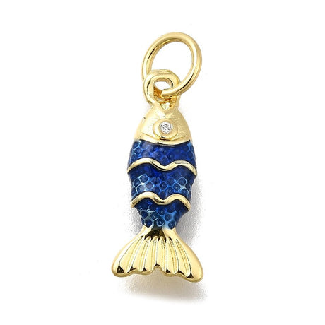 Fisk Vedhæng Med Rhinsten – Mørkeblå Emalje, Messing (15x6,5x3mm) - Uniq Perler - 120980