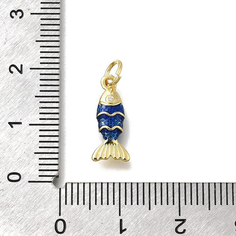 Fisk Vedhæng Med Rhinsten – Mørkeblå Emalje, Messing (15x6,5x3mm) - Uniq Perler - 120980