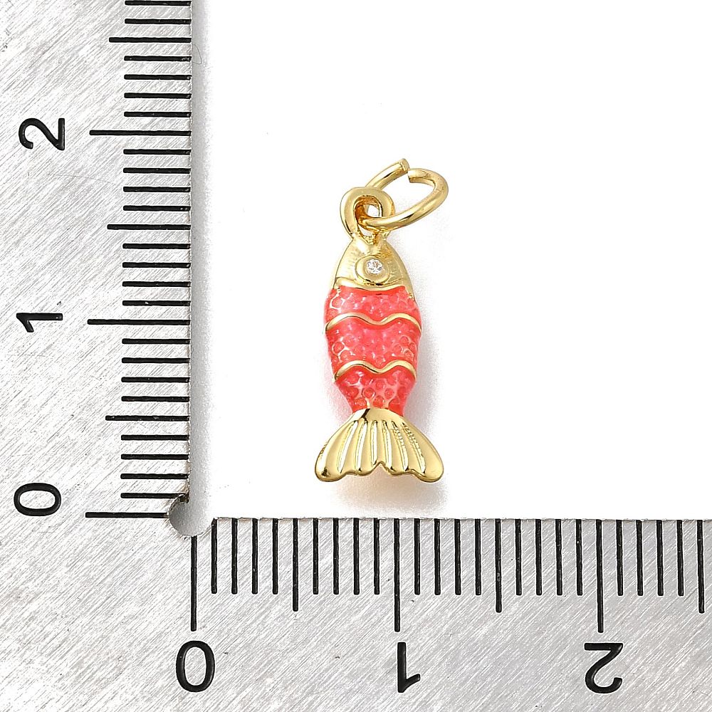 Fisk Vedhæng Med Rhinsten – Rød Emalje, Messing (15x6,5x3mm) - Uniq Perler - 120978