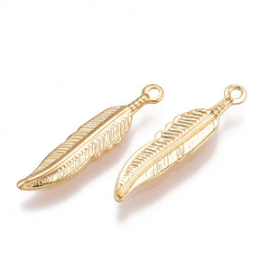 Feather Pendant, 18K Gold-plated, (20x4.5x1mm,) 6 pcs - Uniq Perler - 0000014538