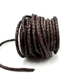 Braided leather, Antique Brown, (4mm) in dia. - Uniq Perler - 030367