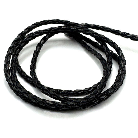 Flettet, Sort lædersnort i god kvalitet, 2,7 mm i dia.(1 meter.) - Uniq Perler - 756755