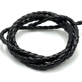 Flettet, Sort lædersnort i god kvalitet, 3,5 mm i dia. (1 meter.) - Uniq Perler - 121212