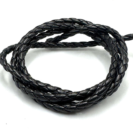 Flettet, Sort lædersnort i god kvalitet, 3,5 mm i dia. (1 meter.) - Uniq Perler - 121212
