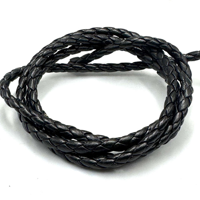 Flettet, Sort lædersnort i god kvalitet, 3,5 mm i dia. (1 meter.) - Uniq Perler - 121212