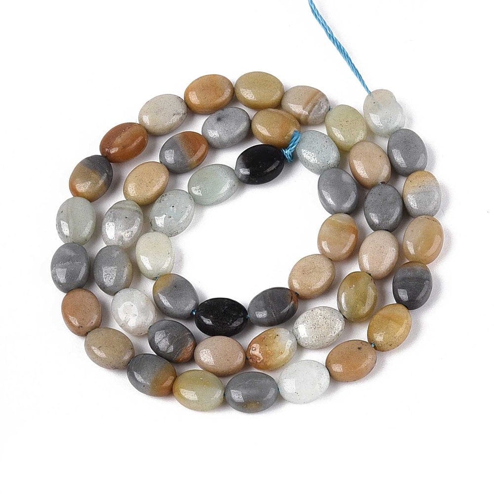 Flower Amazonit Perler – Flad Oval (8x6mm) - Uniq Perler - 115786