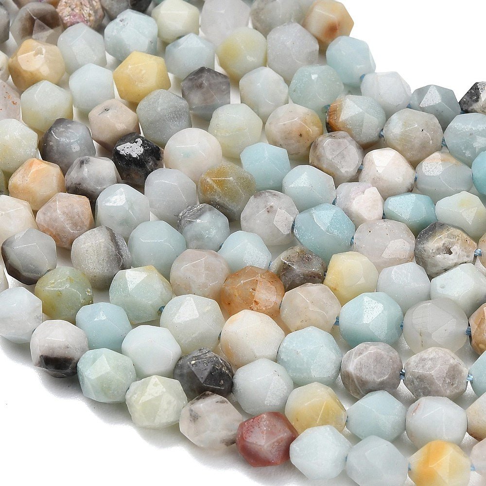 Flower Amazonit Perler –Star Cut - facetteret (6.5–8.5mm) - Uniq Perler - 117588