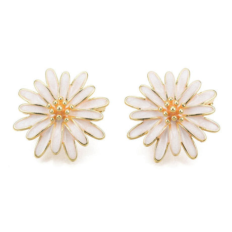 Fold Over Blomster Lås Med Hvid Emalje, Forgyldt, 25mm - Uniq Perler - 112333