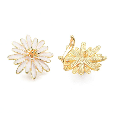 Fold Over Blomster Lås Med Hvid Emalje, Forgyldt, 25mm - Uniq Perler - 112333