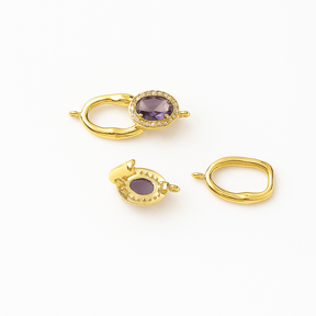 Fold Over Clasp With Large Zirconia Stone, Gold-plated, (23x9mm) - Uniq Perler - 111637