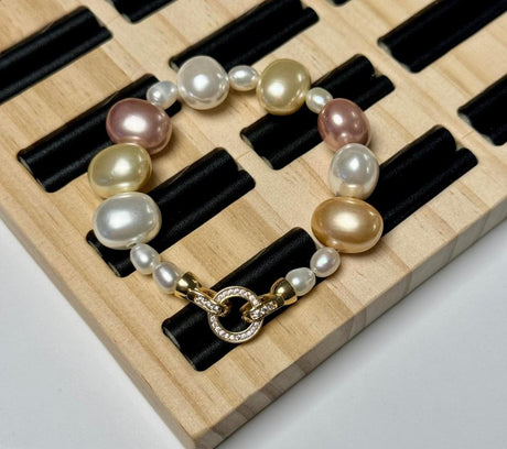 Fold Over Lås Med Zirkonia Sten, 18K Forgyldt, (12x6x7mm) - Uniq Perler - 724842