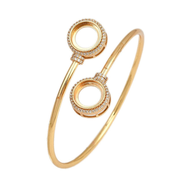 Forgyldt Cuff Armbånd i Messing med Klar Zirkonia og 12,5mm Til Pålimning - Uniq Perler - 199284