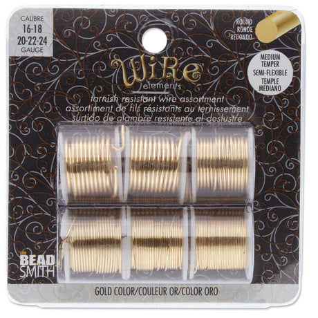 Forgyldt - Ekstra slidstærk wire - mix (6 - pak) –(0,51–1,29 mm) - Uniq Perler - 