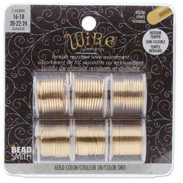 Forgyldt - Ekstra slidstærk wire - mix (6 - pak) –(0,51–1,29 mm) - Uniq Perler - 