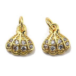 Gold-plated Clam Pendant With Clear Zirconia Stones size (9x8 mm) - Uniq Perler - 111581