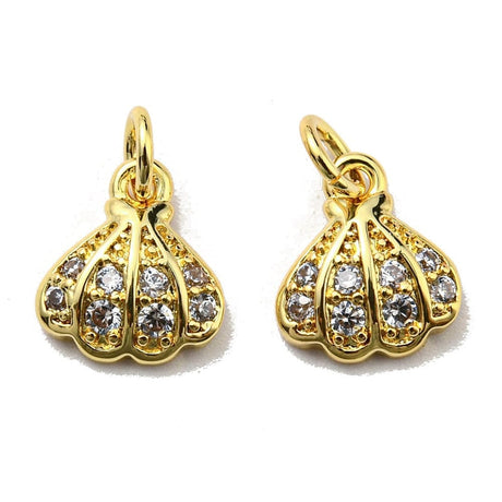 Forgyldt Muslinge vedhæng Med Klare Zirkonia Sten str. (9x8 mm) - Uniq Perler - 111581