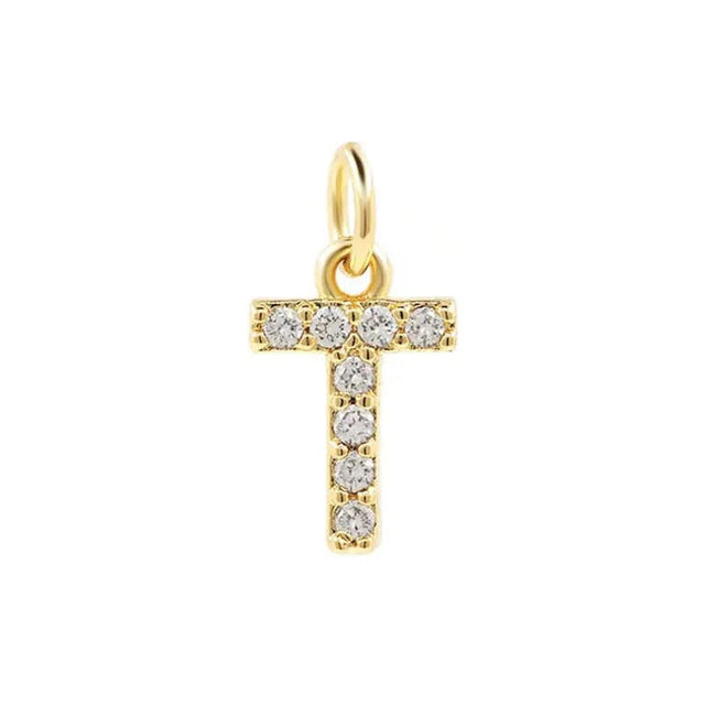 Forgyldt Stål Bogstav T Med Zirkonia Sten - Uniq Perler - 75557