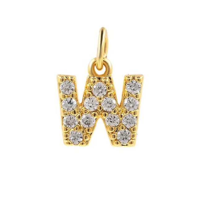 Forgyldt Stål Bogstav W Med Zirkonia Sten - Uniq Perler - 16428