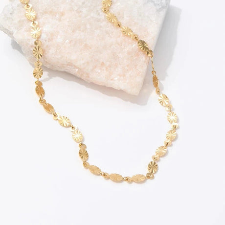 Forgyldt Stål Halskæde Med Solstråle Mønster (40+5cm) - Uniq Perler - 115572