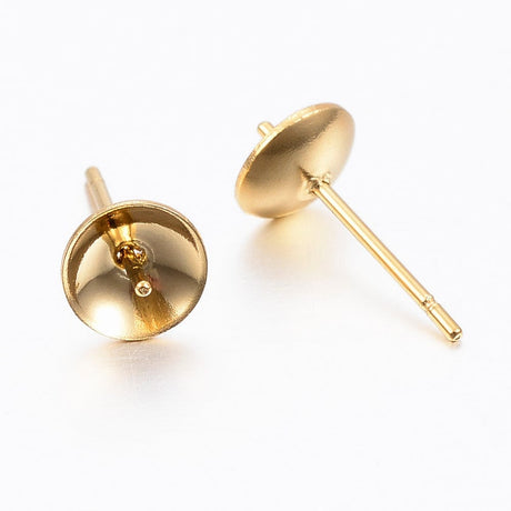 Forgyldt Stål Ørestikkere Til Top/Anboret Perler, (10 stk) - Uniq Perler - 111847